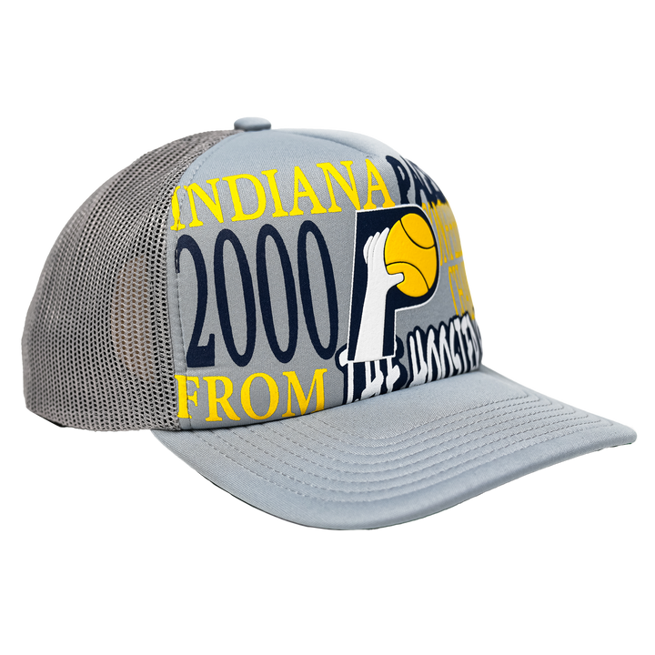 Adult Indiana Pacers Globe Hardwood Classics Trucker Snapback Hat in White by Mitchell and Ness