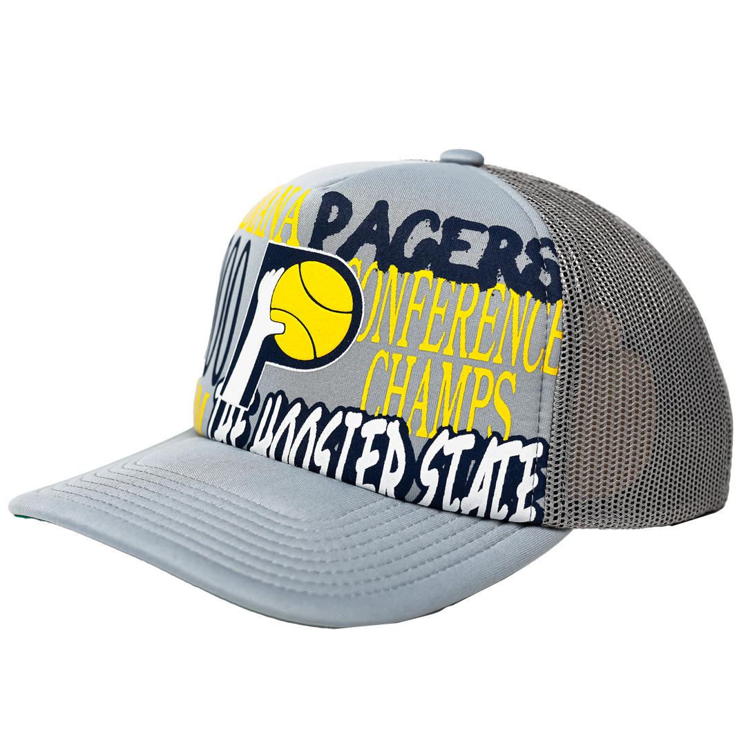 Adult Indiana Pacers Globe Hardwood Classics Trucker Snapback Hat in White by Mitchell and Ness