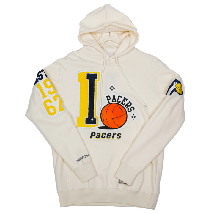 Adult Indiana Pacers Swagger Hooded Sweatshirt in Natural by Mitchell and Ness