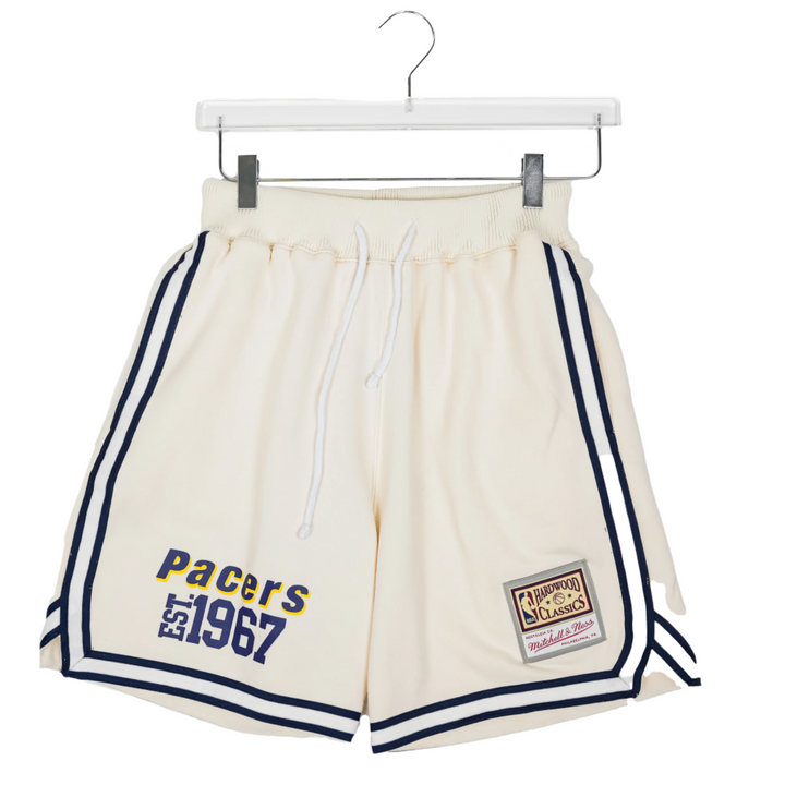 Adult Indiana Pacers Swagger Fleece Shorts in Natural by Mitchell and Ness