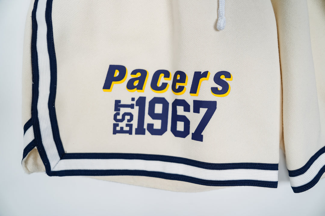 Adult Indiana Pacers Swagger Fleece Shorts in Natural by Mitchell and Ness