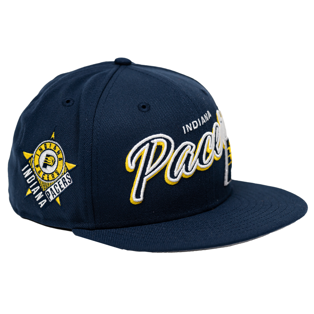 Adult Indiana Pacers Script Sided 59Fifty Hat in Navy by New Era