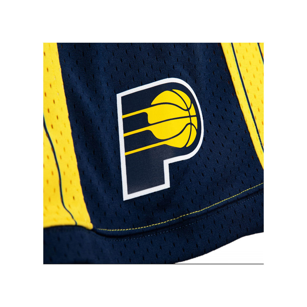 Men's Indiana Pacers Pinstripe Hardwood Classic Shorts by Mitchell &amp; Ness in navy and Gold - Logo